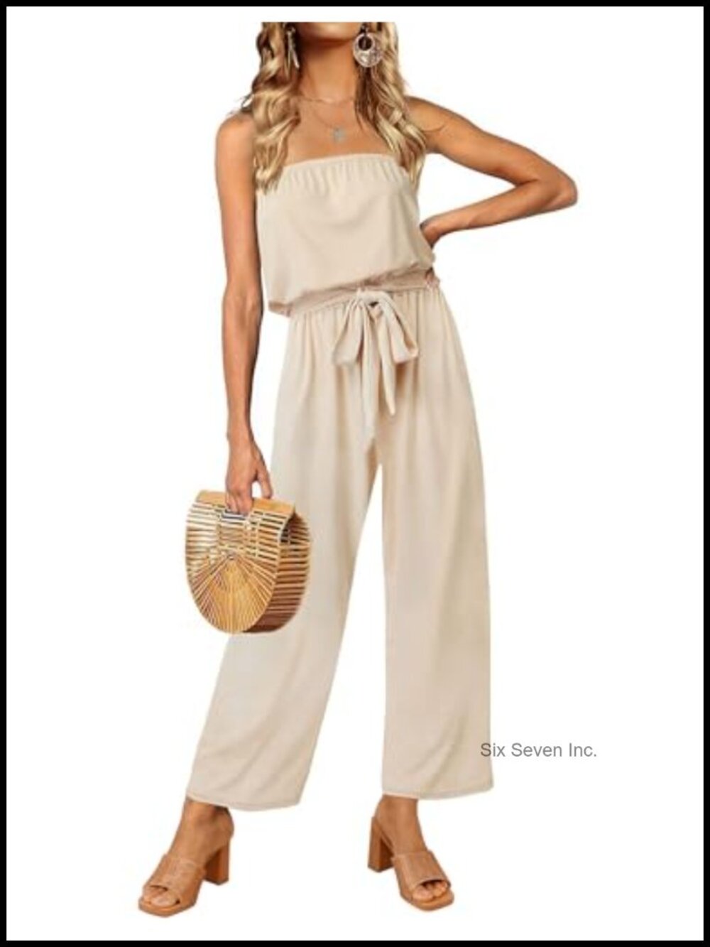 Off Shoulder Strapless Belted Wide Leg Jumpsuit Romper Casual